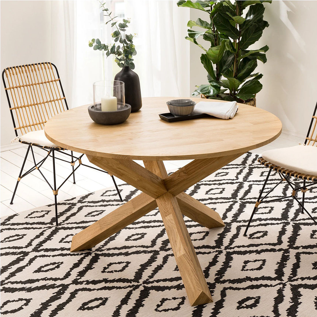 NordicStory Mesa  de comedor redonda madera maciza 