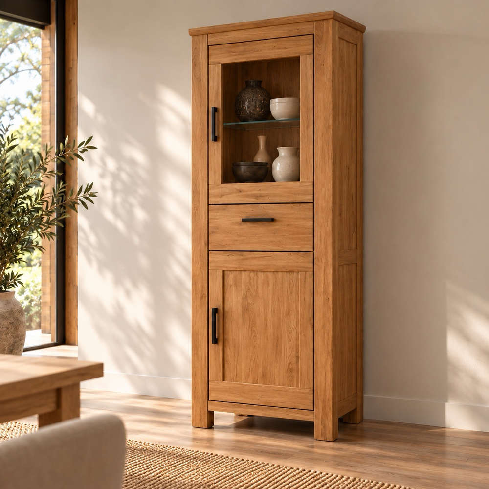 Muebles de salón Aden en madera maciza de roble natural. Diseño rústico, cálido y atemporal para crear un hogar con carácter. Ver en rublestore.com