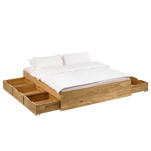 Cama con almacenaje de madera maciza de roble Sofia | NordicStory