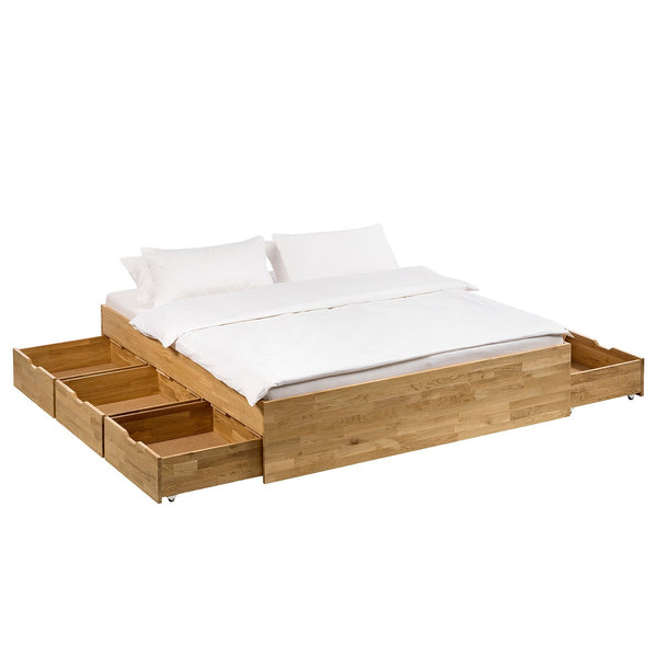 Cama con almacenaje de madera maciza de roble Sofia | NordicStory