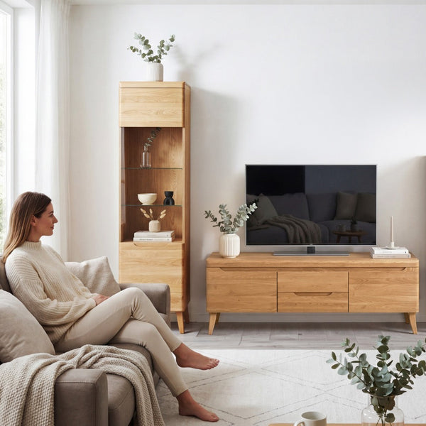 Armario Vitrina de madera maciza de roble Milan 1 | NordicStory
