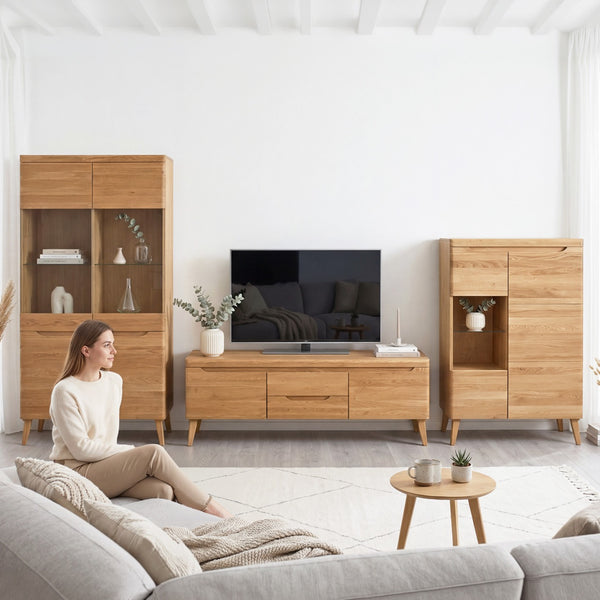 Armario Vitrina de madera maciza de roble Milan 3 | NordicStory