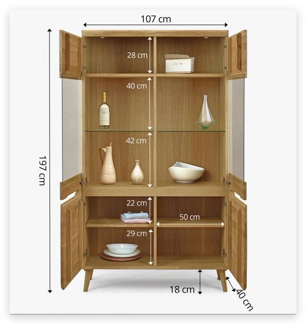 Armario Vitrina de madera maciza de roble Milan 2 | NordicStory