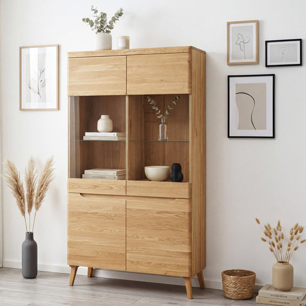 Armario Vitrina de madera maciza de roble Milan 2 | NordicStory